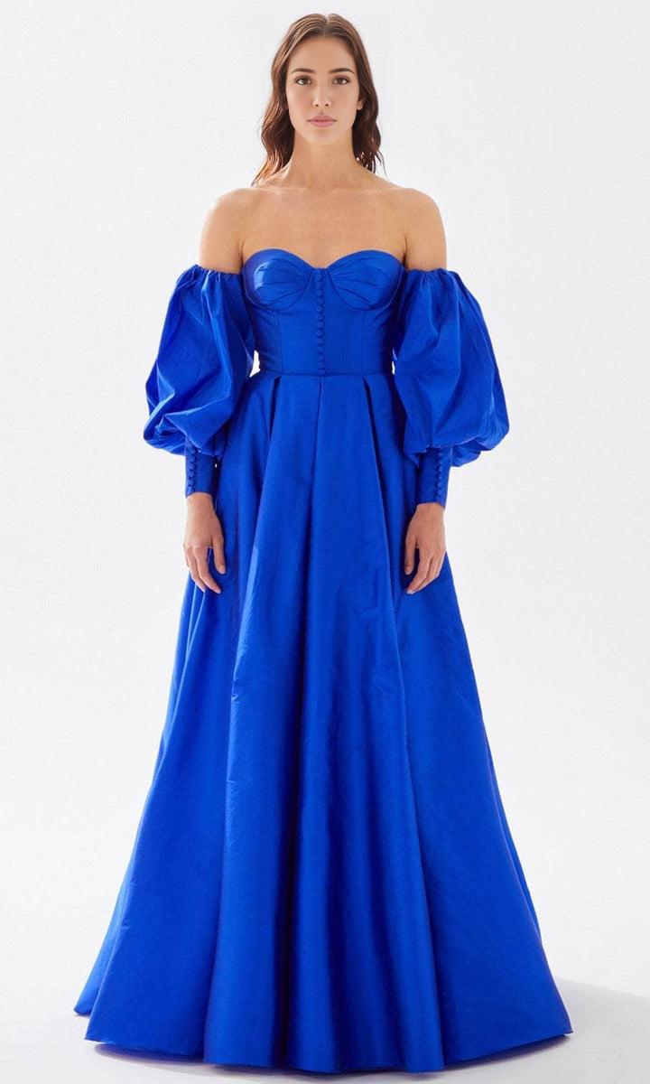 Robes de soirée pour femmes / Robe de bal à épaules dénudées, manches bouffantes, bustier en cœur, boutons, avec traîne